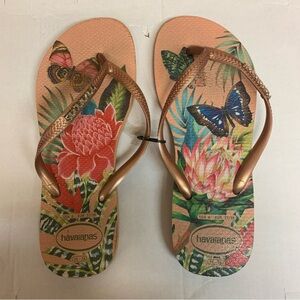 Havaianas Slim Rose Gold Butterfly Flip Flops Women's Size 6